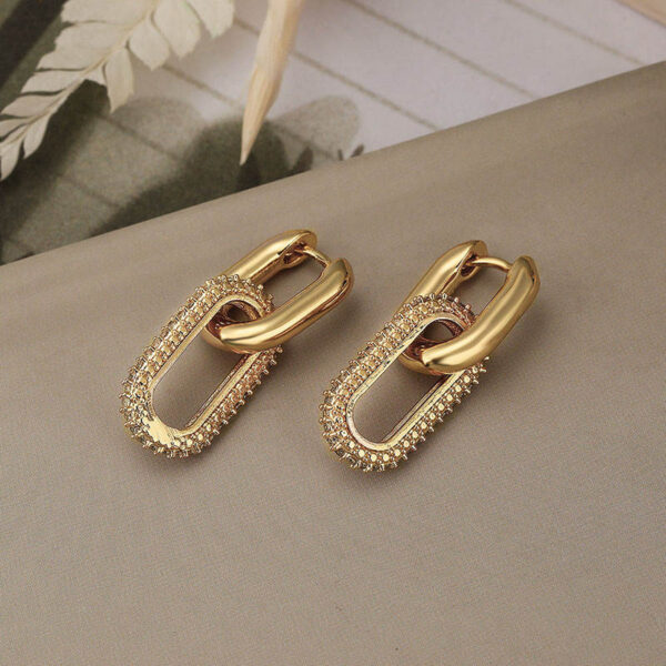 Retro Double Loop Design Drop Earrings Gold Color Geometric Round - Image 2