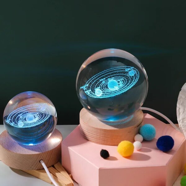 6cm 3d Crystal Ball Glass Planet Led Warm Night Light - Image 4