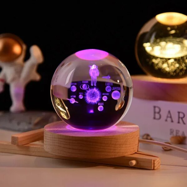 6cm 3d Crystal Ball Glass Planet Led Warm Night Light - Image 6