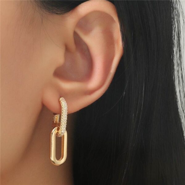 Retro Double Loop Design Drop Earrings Gold Color Geometric Round