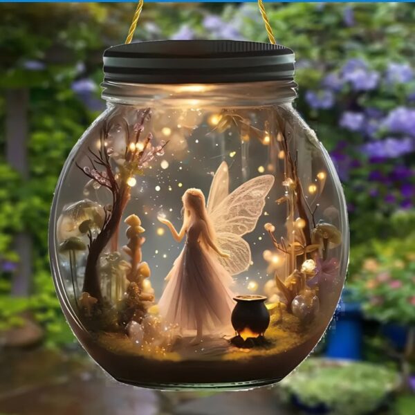 Boho Fairy Solar Jar Hanging Signage Enchanted Forest Themed Acrylic