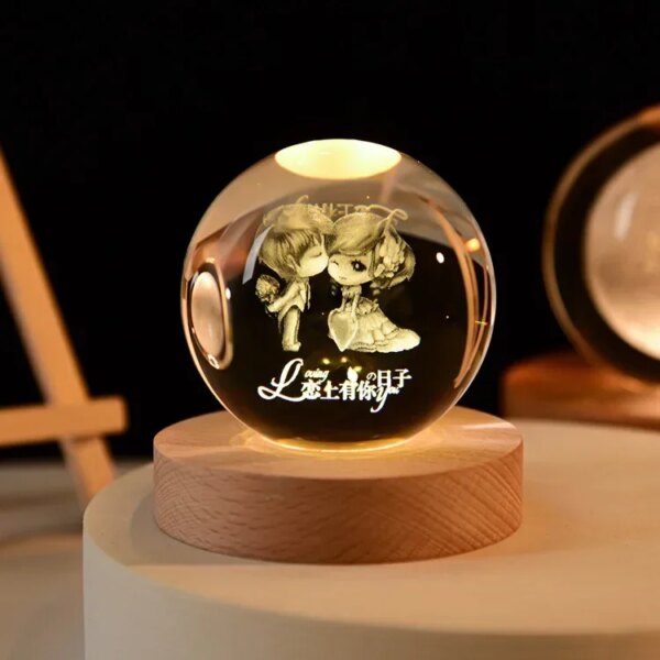 6cm 3d Crystal Ball Glass Planet Led Warm Night Light - Image 30