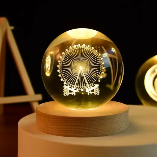 6cm 3d Crystal Ball Glass Planet Led Warm Night Light - Image 32