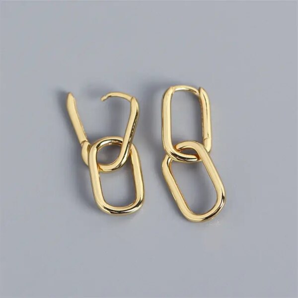 Retro Double Loop Design Drop Earrings Gold Color Geometric Round - Image 7