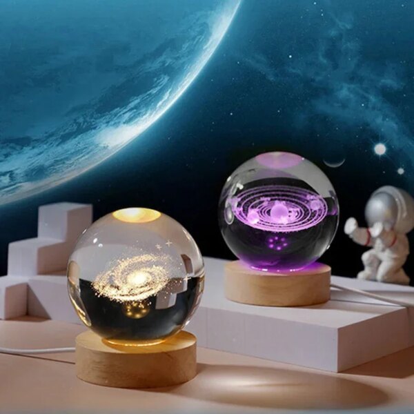 6cm 3d Crystal Ball Glass Planet Led Warm Night Light