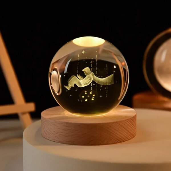 6cm 3d Crystal Ball Glass Planet Led Warm Night Light - Image 24