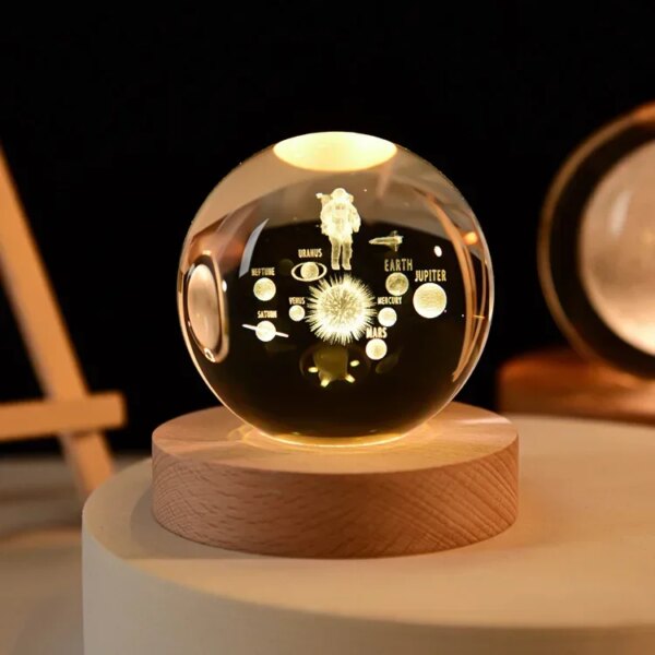 6cm 3d Crystal Ball Glass Planet Led Warm Night Light - Image 31