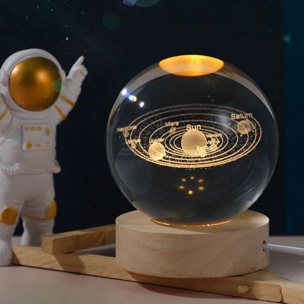 6cm 3d Crystal Ball Glass Planet Led Warm Night Light - Image 2