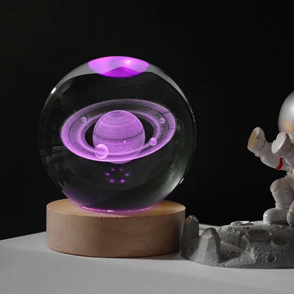 6cm 3d Crystal Ball Glass Planet Led Warm Night Light - Image 3