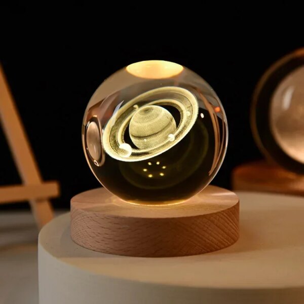 6cm 3d Crystal Ball Glass Planet Led Warm Night Light - Image 13