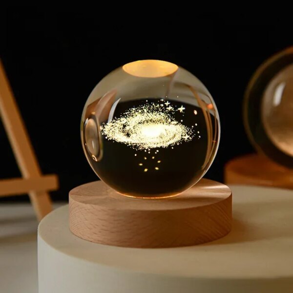 6cm 3d Crystal Ball Glass Planet Led Warm Night Light - Image 14