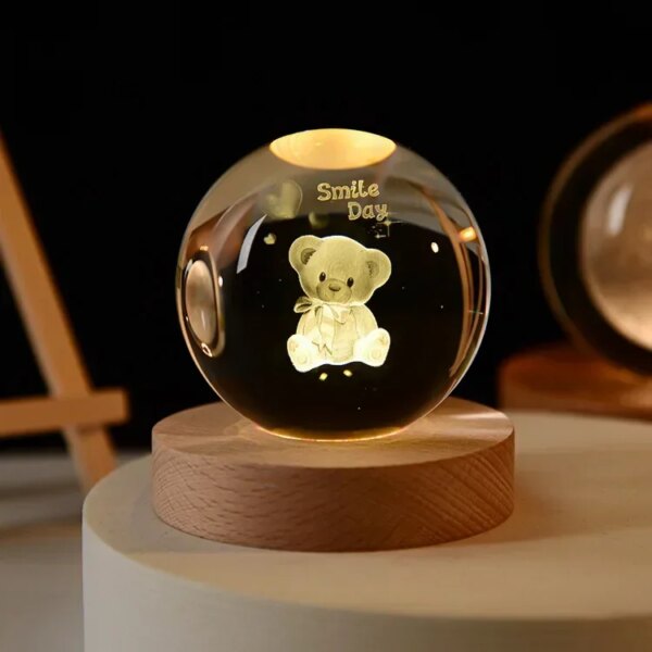 6cm 3d Crystal Ball Glass Planet Led Warm Night Light - Image 17