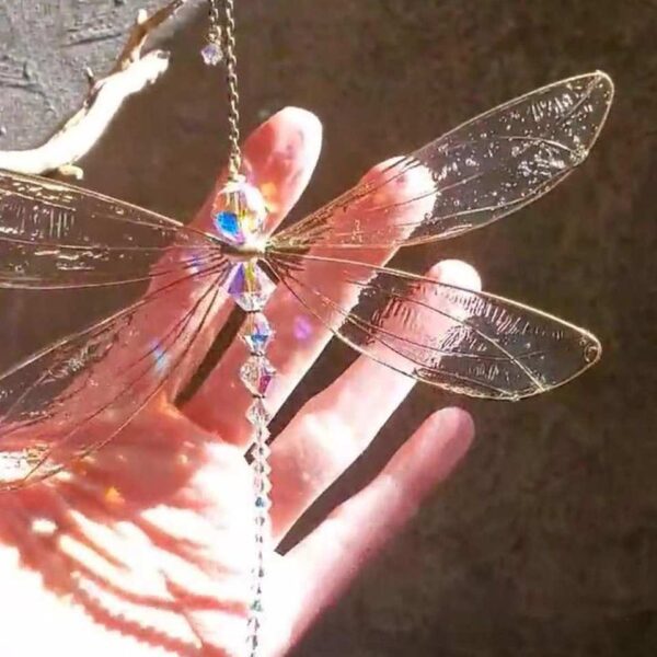 Creative Metal Wing Dragonfly Crystal Suncatcher Garden Wind Chimes Butterfly