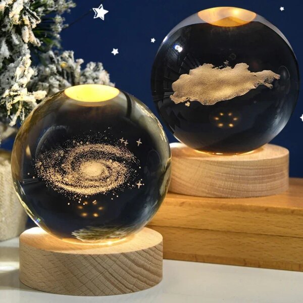 6cm 3d Crystal Ball Glass Planet Led Warm Night Light - Image 5