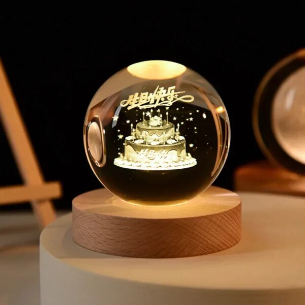 6cm 3d Crystal Ball Glass Planet Led Warm Night Light - Image 20