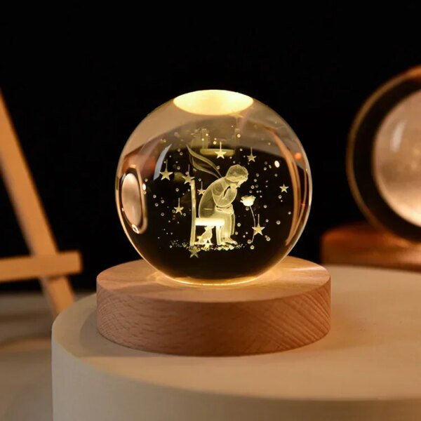 6cm 3d Crystal Ball Glass Planet Led Warm Night Light - Image 22