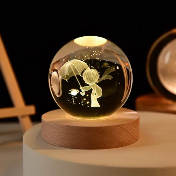 6cm 3d Crystal Ball Glass Planet Led Warm Night Light - Image 25