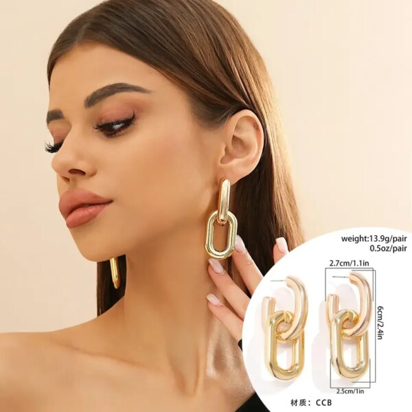 Retro Double Loop Design Drop Earrings Gold Color Geometric Round - Image 10