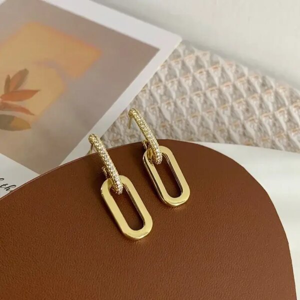 Retro Double Loop Design Drop Earrings Gold Color Geometric Round - Image 12